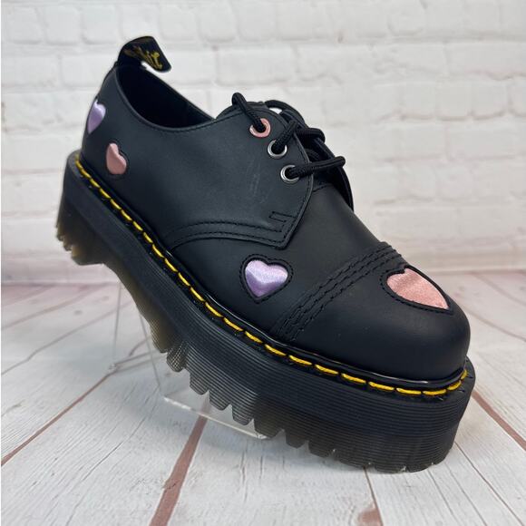 Dr. Martens 1461 Lace Up Quad Heart Leather Platform Shoes Women’s Size 7 - Picture 1 of 10